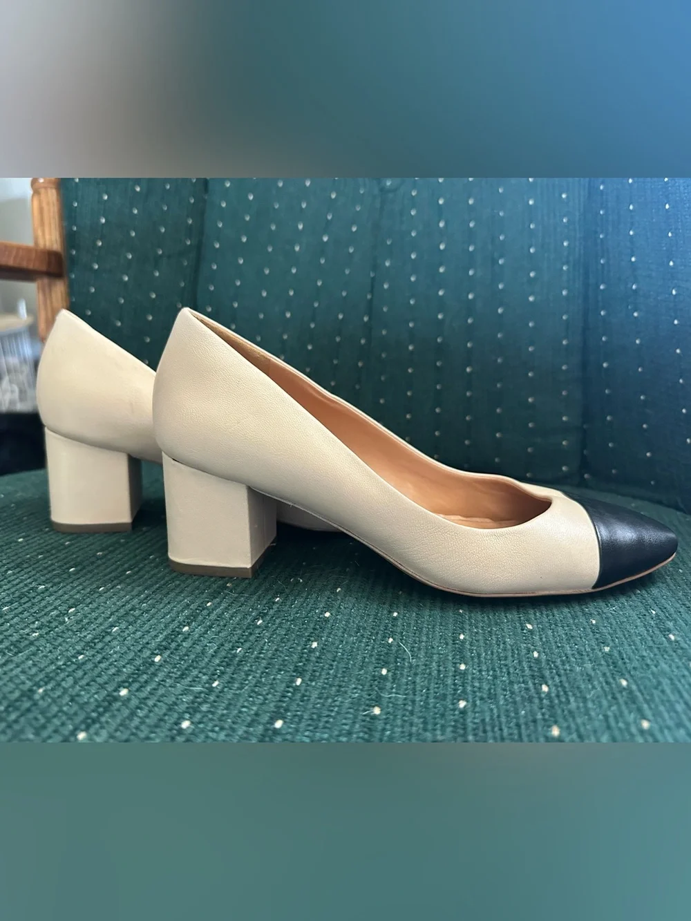 J. Crew Two-Tone Leather Heels in Cream and Black